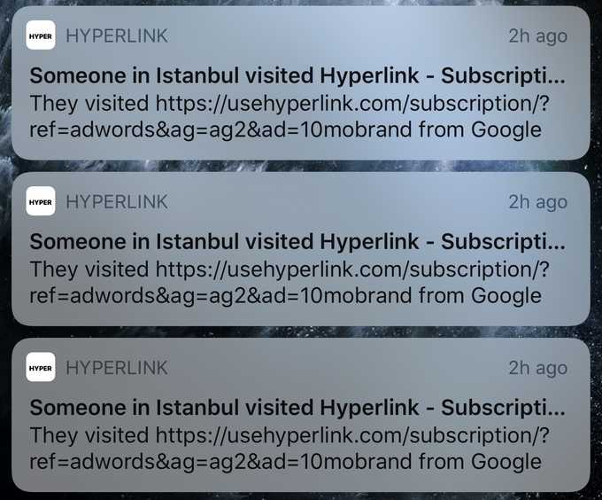 Hyperlink Notifications Screenshot