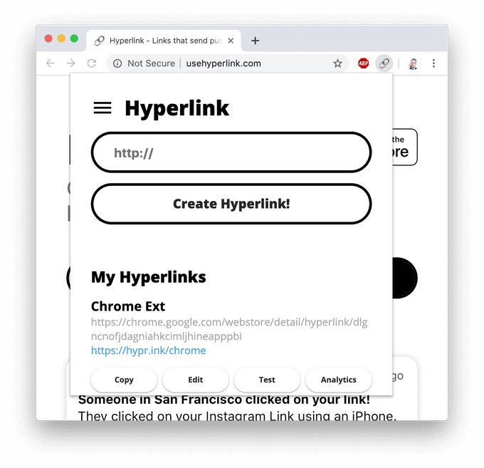 Hyperlink Chrome Extension Screenshot